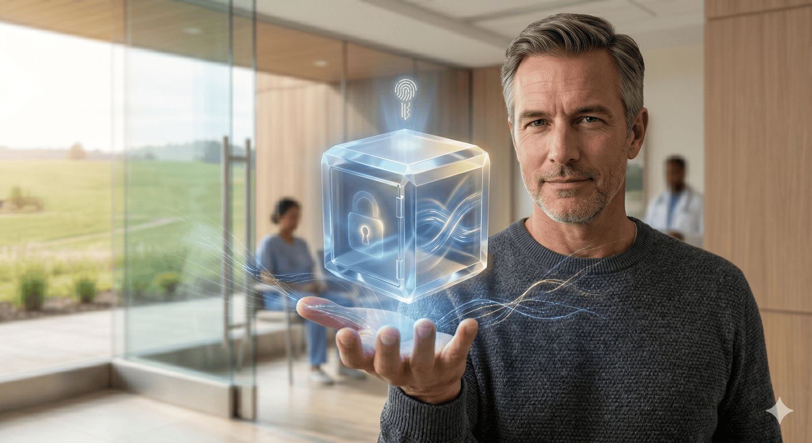 Man holding magic cube symbol of your health data
